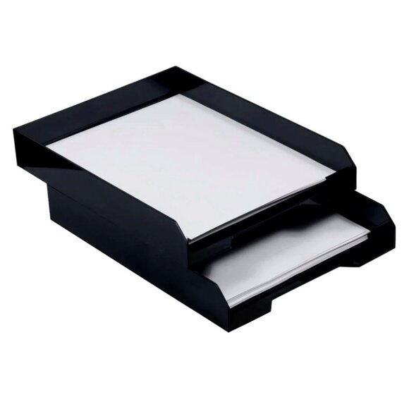 Black Stackable Paper Organizer Trays Set of 2 - Picture 1 of 3